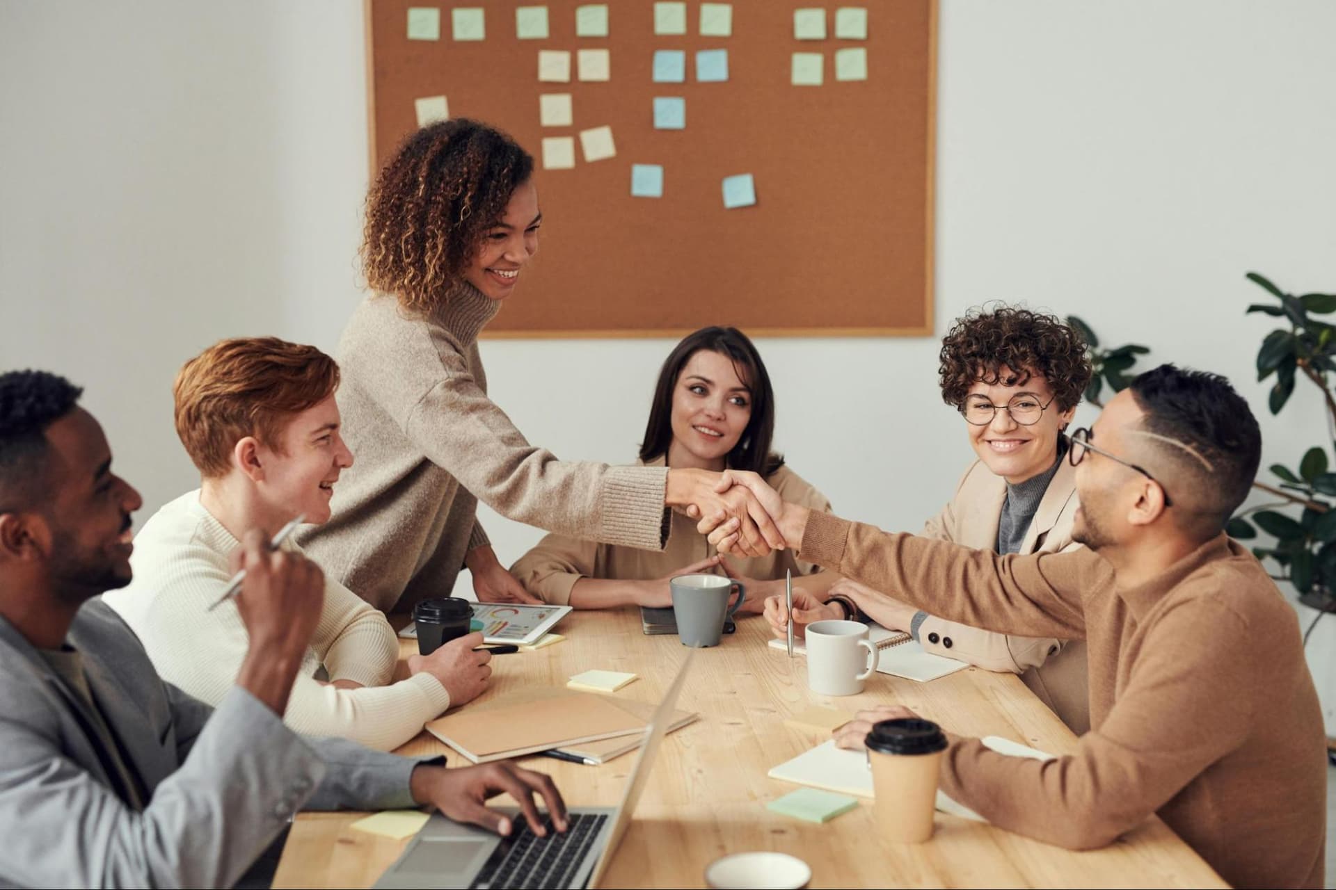 A group of six people at a business meeting