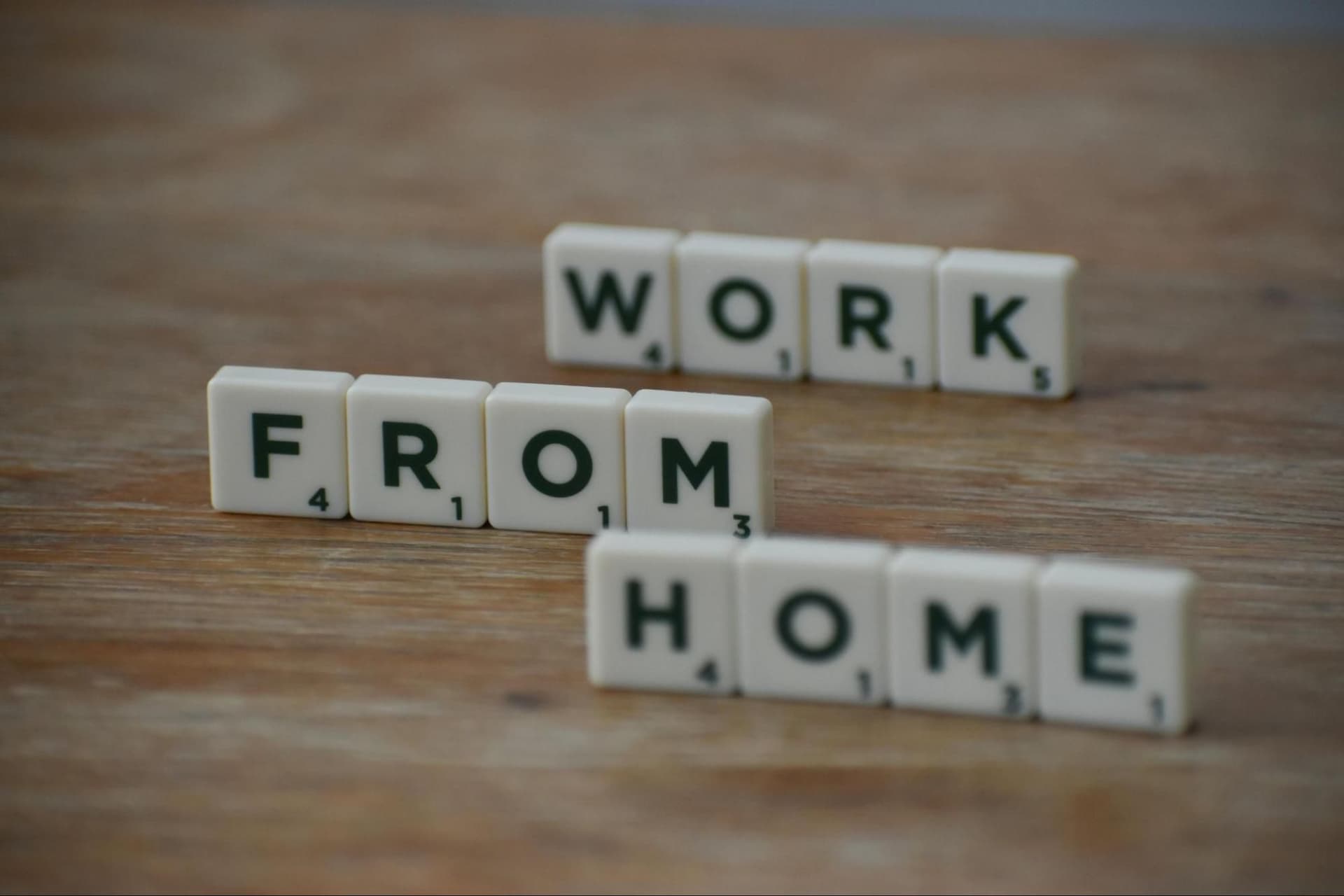 An arrangement of square tiles spelling out the phrase “Work from Home.”
